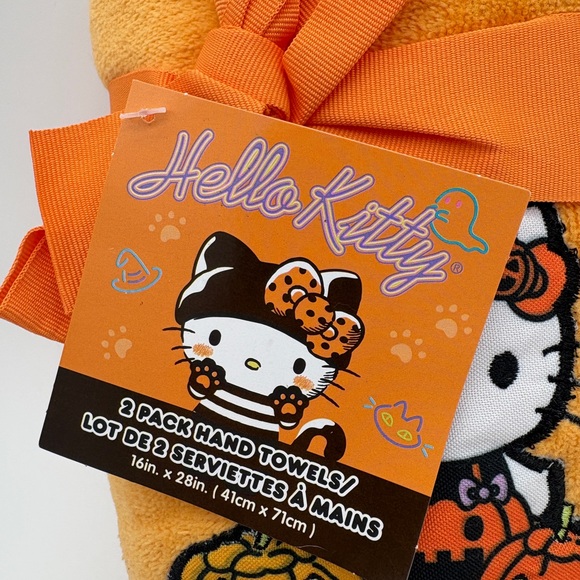 NWOT Hello Kitty Halloween Orange and Black Hand Towels And Water Juice Tumbler - Picture 3 of 4